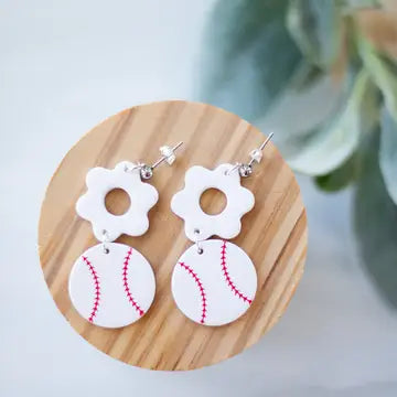 White Baseball Earrings